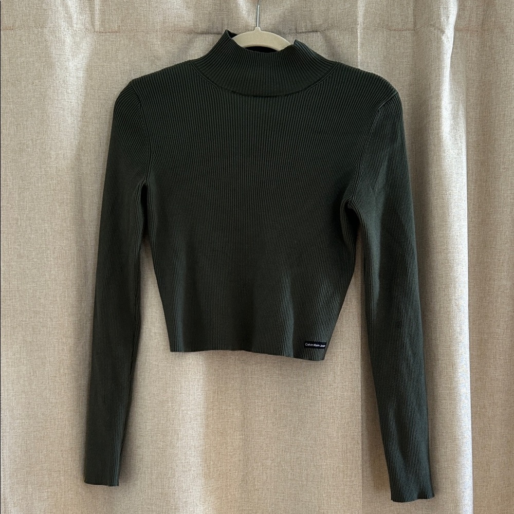 Calvin Klein Jeans Dark Green Ribbed Crop Top